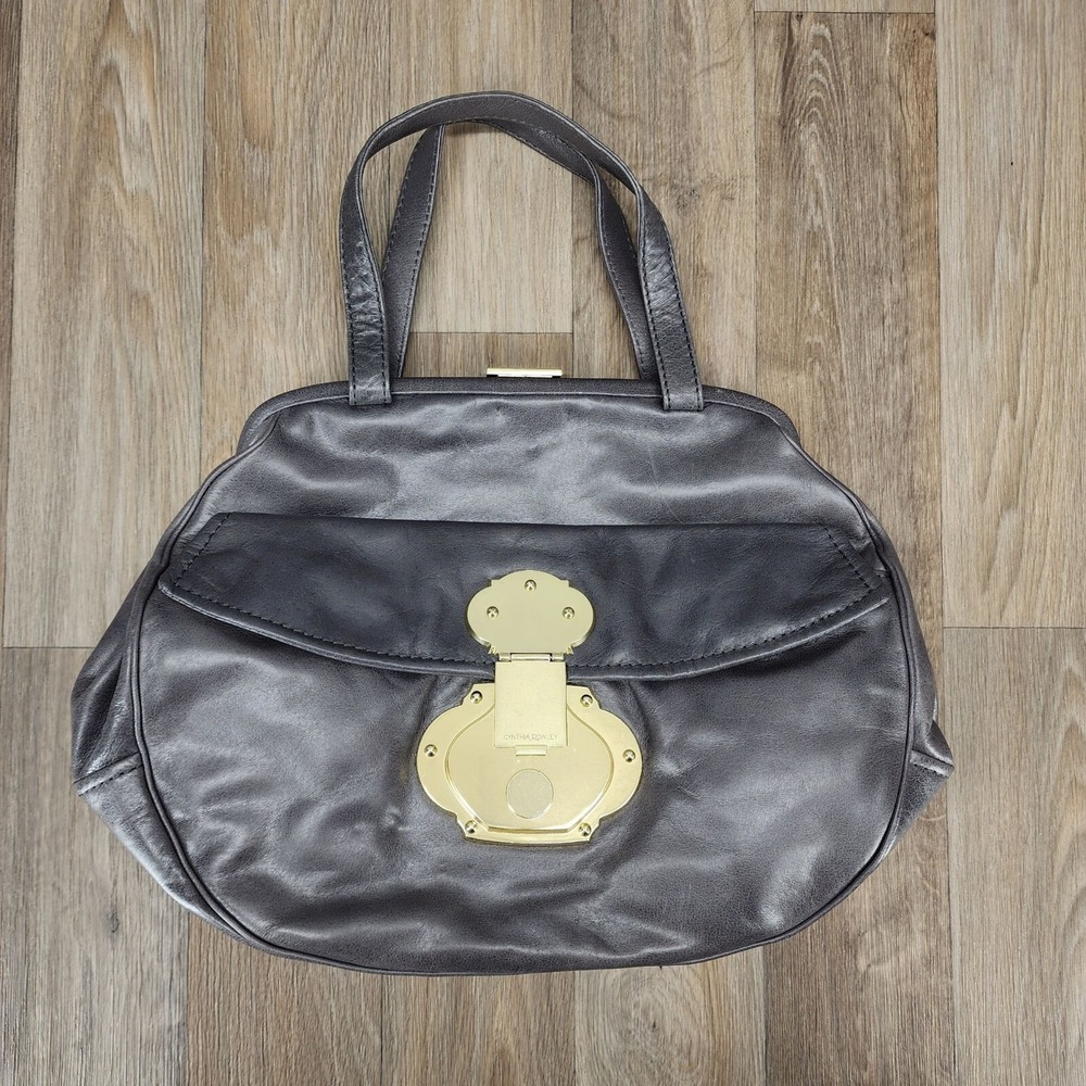 Cynthia Rowley Women's Dark Gray Leather Satchel Handbag Shoulder Bag Purse